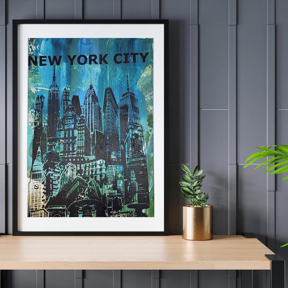 The 'Lolocs' NYC Skyline Monoprint Poster. OOAK! 19 x 13"